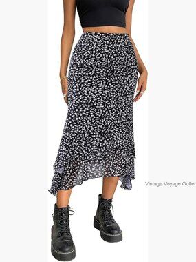 Mesh Asymmetrical Mermaid Midi Skirt High Waist Fishtail Long Skirt